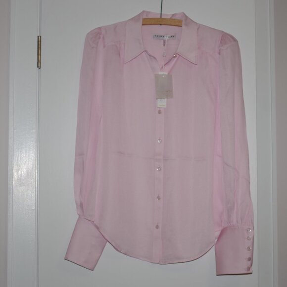 Trina Turk Women's Sagittarius Silk-Blend Blouse Long Sleeve Stretch Pink Size S - Picture 1 of 10